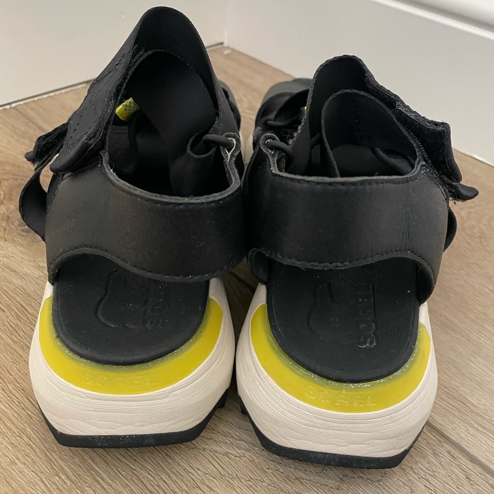 Sorel Black and White Women's Sandals with Yellow Accents - Picture 4 of 8